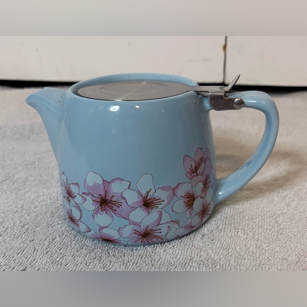 Alfred Ceramic & Stainless Steel Teapot Blue Cherry Blossoms